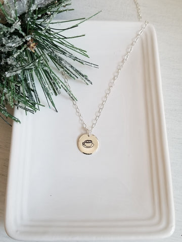 Dainty Tea Cup Charm Necklace, Drink Tea Read Books Be Happy