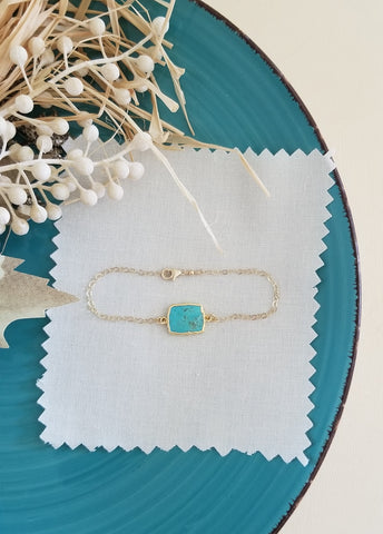 Turquoise Bracelet, Skinny Gold Bracelet, Turquoise Slice, Dainty Gemstone Bracelet, December Birthstone, Turquoise Jewelry, Boho Style