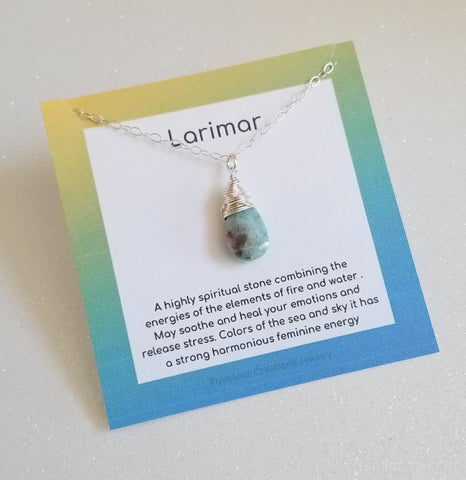 Larimar Necklace, Wire Wrapped Larimar Pendant