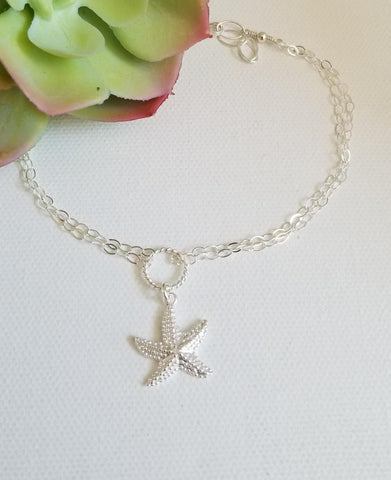 starfish anklet, birthday gift for her, sterling silver anklet