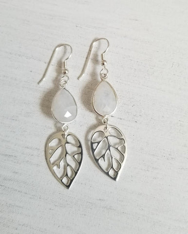 Bride Earrings, Moonstone Leaf Earrings, Fall Wedding Jewelry