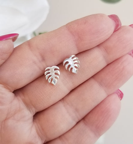 Petite Tropical Palm Leaves Stud Earrings