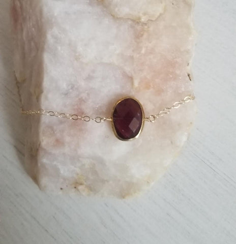Garnet bracelet, delicate gold chain bracelet