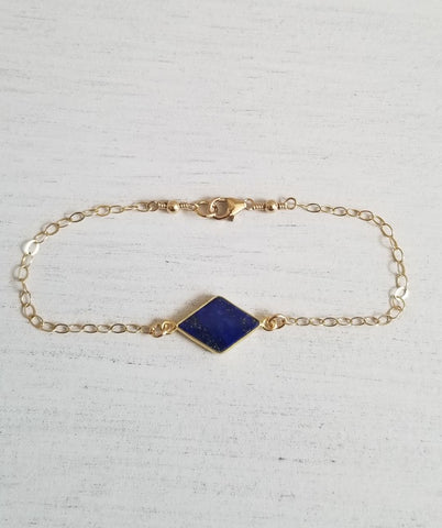 Bridesmaid Bracelet Gift, Dainty Gold Blue Lapis Lazuli Bracelet