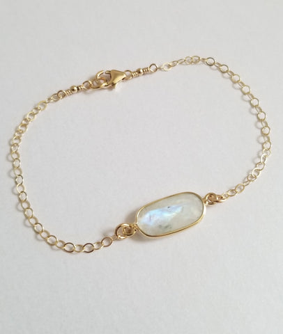 Gold Rainbow Moonstone Bracelet, Dainty Gold Chain Bracelet