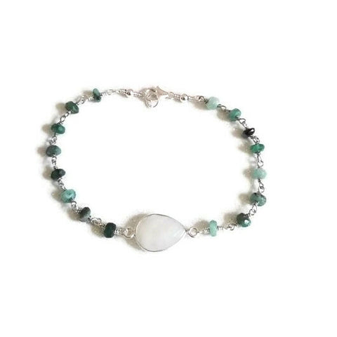 Emerald Rosary Chain and Moonstone Bracelet