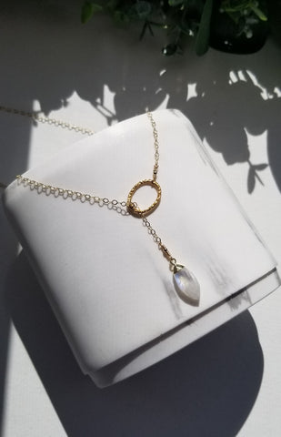 Gold Moonstone Lariat, Custom Gemstone Necklace, Moonstone Y Necklace, Moonstone Jewelry, Dainty Gold Lariat, Gift for Her, Bridal Jewelry