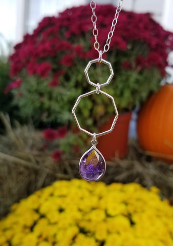 Long Geometric Amethyst Pendant Necklace, Boho Statement Necklace