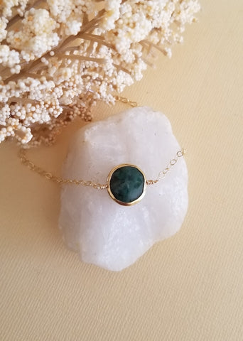 Raw Emerald Bracelet, Dainty Gold Emerald Bracelet, May Birthstone, Skinny Gold Bracelet