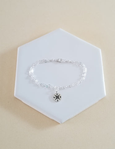 Sterling Silver Compass Charm Bracelet, Graduation Gift Idea