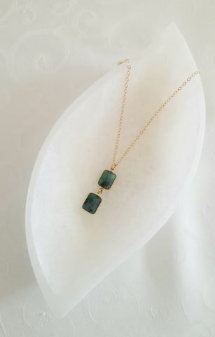 Natural Emerald Pendant Necklace, Gold Emerald Necklace, Center Drop Necklace