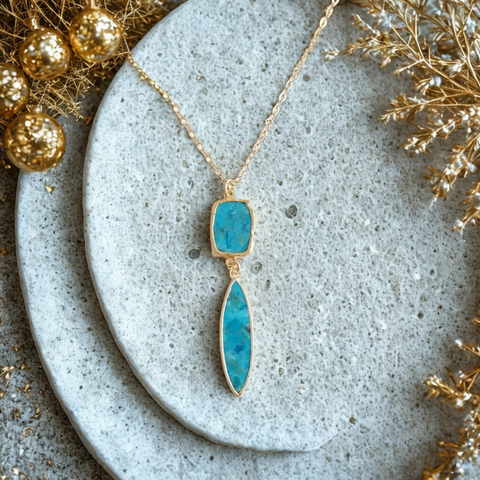 Turquoise Pendant Necklace, Boho Turquoise Necklace, Gold Gemstone Necklace