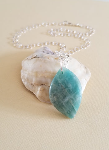 Handmade Amazonite Necklace, Chunky Stone Necklace, Sterling Silver Circle Necklace, One of a Kind Amazonite Pendant, Boho Stone Necklace for Women