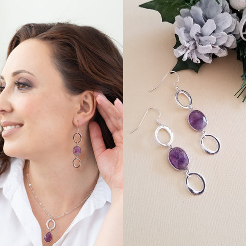 Sterling Silver Amethyst Earrings, Long Gemstone Earrings, Statement Earrings