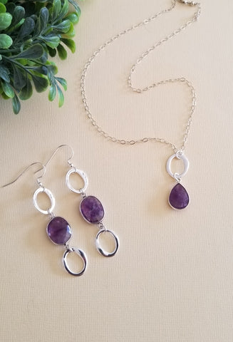 Handmade Amethyst Jewelry for Women, Statement Earrings, Sterling Silver Necklace