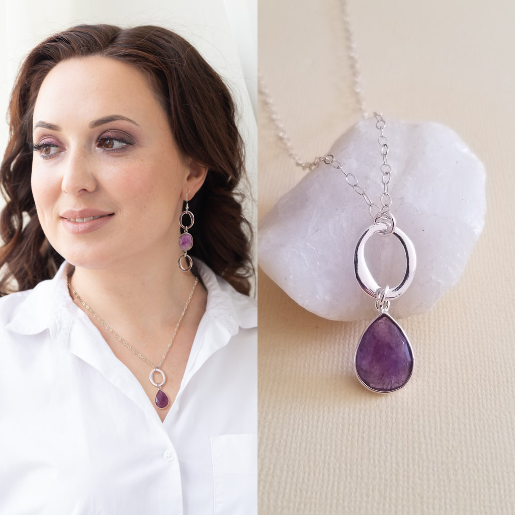 Sterling Silver Amethyst Necklace, Amethyst Crystal Pendant Necklace, Dainty Gemstone Necklace, Holiday Gift for Her, Amethyst Jewelry, Gemstone Necklace