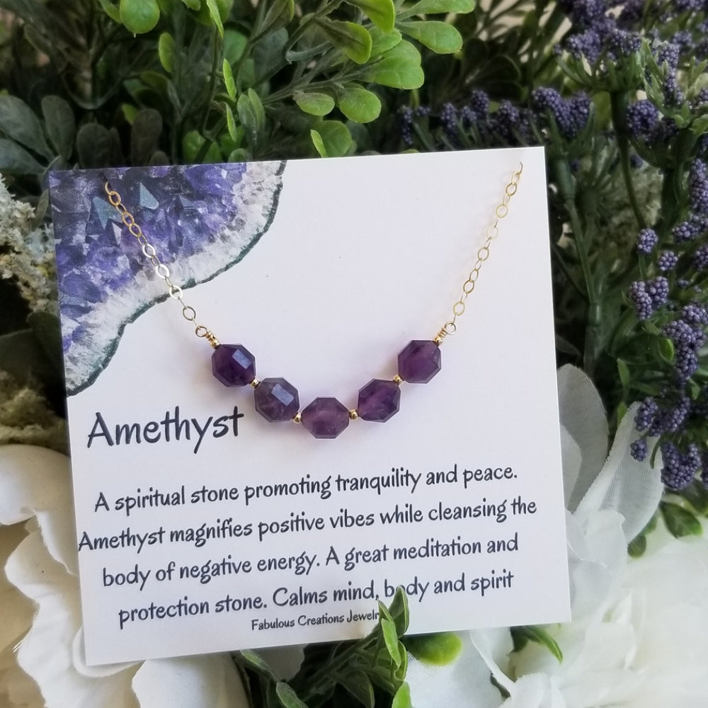 Amethyst Row Necklace in Sterling Silver or Gold Filled