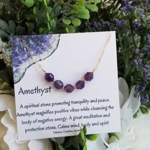 Amethyst Row Necklace in Sterling Silver or Gold Filled