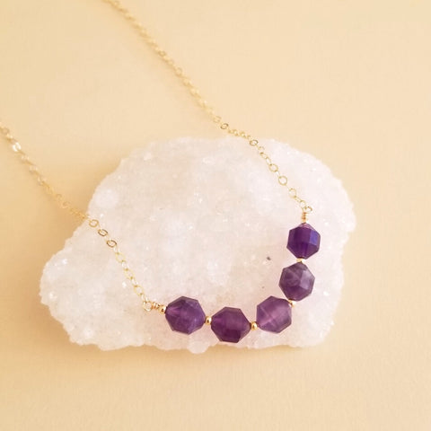Amethyst Row Necklace in Sterling Silver or Gold Filled