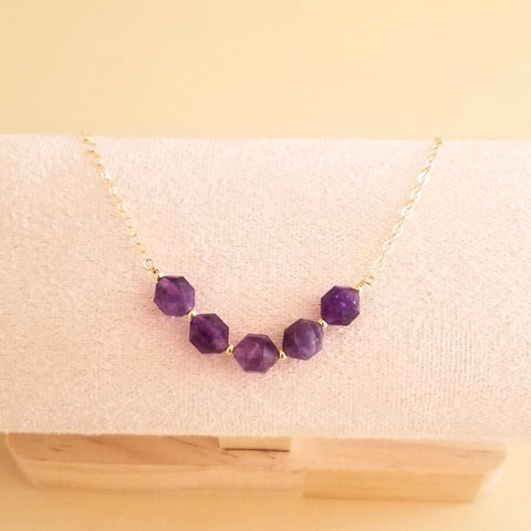Amethyst Row Necklace in Sterling Silver or Gold Filled