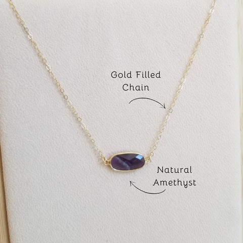Dainty Gold Amethyst Necklace, Gemstone Necklace