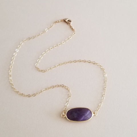 Dainty Gold Amethyst Necklace, Gemstone Necklace