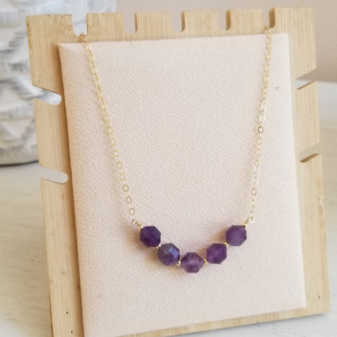 Amethyst Row Necklace in Sterling Silver or Gold Filled