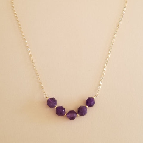 Amethyst Row Necklace in Sterling Silver or Gold Filled