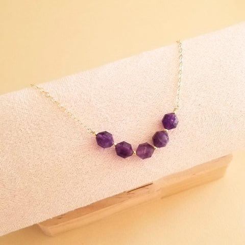 Amethyst Row Necklace in Sterling Silver or Gold Filled