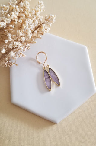 Long Gold Amethyst Dangle Earrings