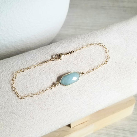 Dainty gold aquamarine bracelet for women, Gift for her