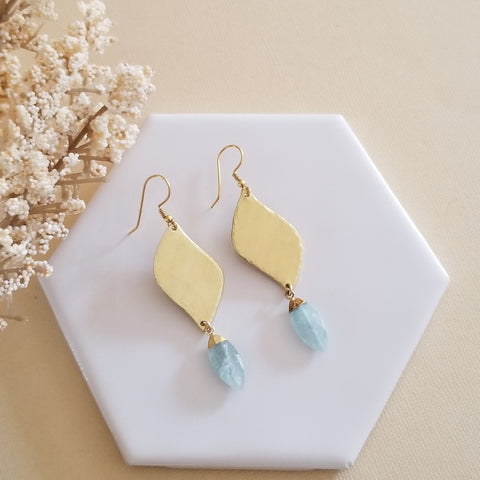 Gold Aquamarine Earrings, Gemstone Dangle Earrings, Handmade Earrings for women, Gift for Her