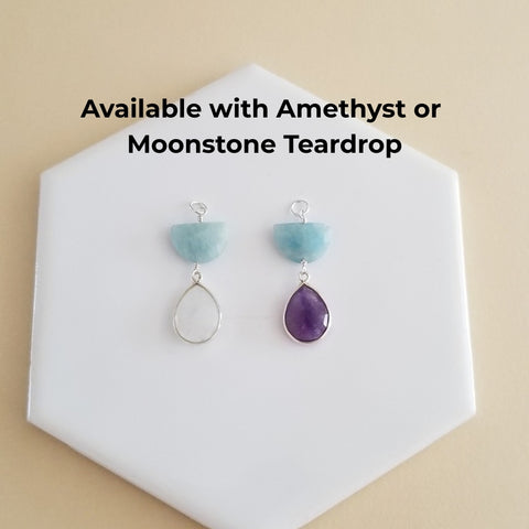 Sterling Silver Aquamarine and Amethyst Pendant Necklace, Celestial Jewelry