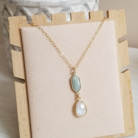 Aquamarine and Moonstone Pendant Necklace