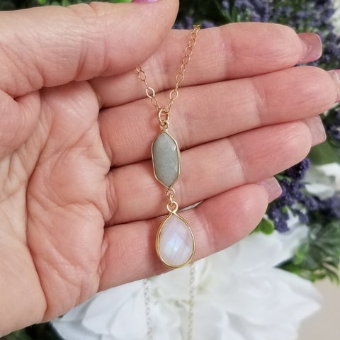 Aquamarine and Moonstone Pendant Necklace