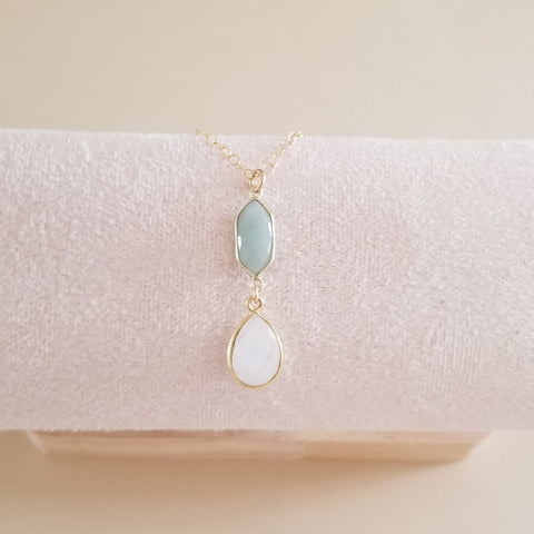 Aquamarine and Moonstone Pendant Necklace for women, Gift for Her, Gemstone Statement Necklace