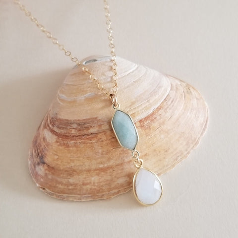 Aquamarine and Moonstone Pendant Necklace