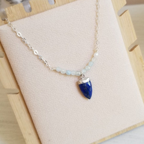 Aquamarine and Lapis Lazuli Necklace in Sterling Silver