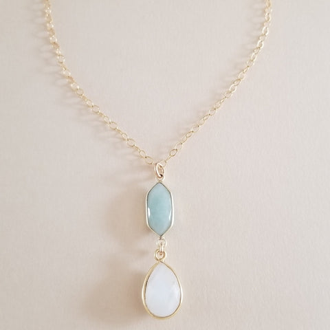 Aquamarine and Moonstone Pendant Necklace