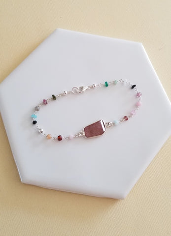 Strawberry Quartz Bracelet, Multi Gemstone Beaded Bracelet for Women