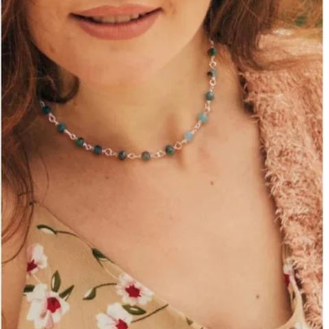 Boho Beaded Garnet Necklace, Layering Necklace