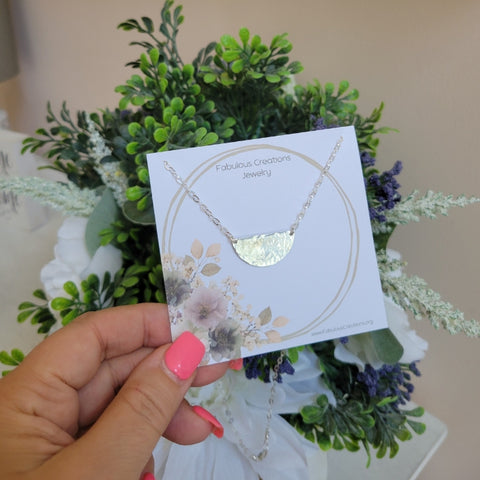 Hammered Half Moon Necklace, Sterling Silver or Gold Filled