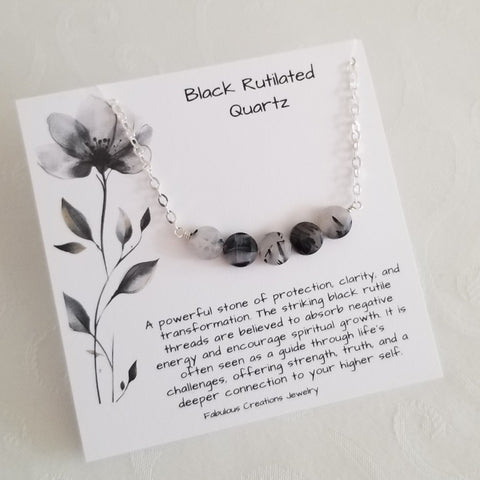Black Rutilated Quartz Necklace, Gemstone Bar Necklace