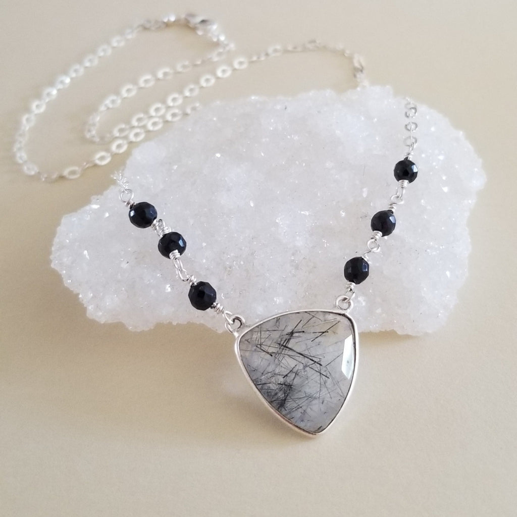 Unique Black Rutilated Quartz and Black Onyx Necklace, Statement Necklace, One of a Kind Gemstone Necklace