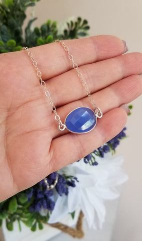 Blue Chalcedony Necklace in Sterling Silver