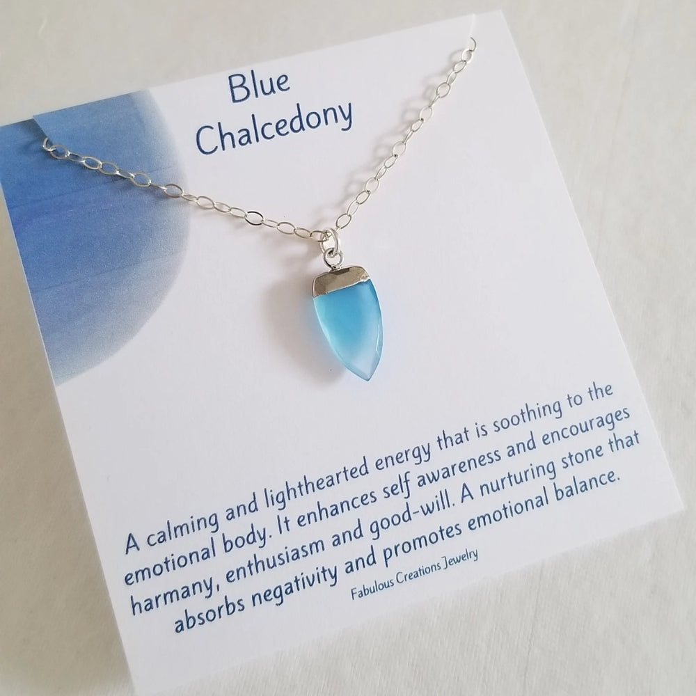 Sterling Silver Blue Chalcedony Necklace, Dainty Gemstone Pendant
