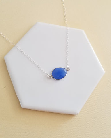 Blue Chalcedony Necklace in Sterling Silver
