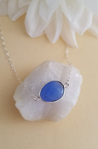 Blue Chalcedony Necklace, Blue Stone Necklace, Gemstone Choker, Minimalist Necklace, Chalcedony Jewelry, Natural Stone Necklace, Something Blue