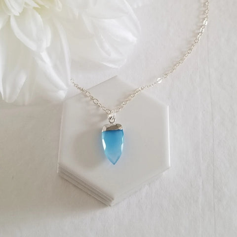 Sterling Silver Blue Chalcedony Necklace, Dainty Gemstone Pendant