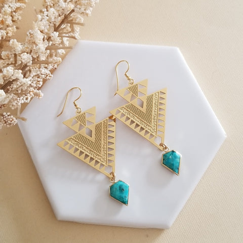 Modern Triangle Turquoise Earrings, Geometric Earrings